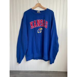 Kansas University Crewneck Sweatshirt Unisex XXL Blue Embroidered Patch College